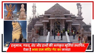 Photo of Ram Mandir: हनुमान, गरुड़, शेर और हाथी की अलंकृत मूर्तियां स्थापित, ऐसा है भव्य राम मंदिर गेट का नजारा