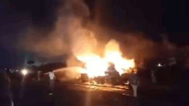 Photo of जयपुर में सिलेंडर से भरे ट्रक में धमाके, केमिकल टैंकर से टक्कर में 5 गाड़ियां जलीं