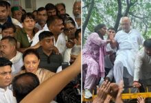 Photo of CEC ज्ञानेश कुमार के खिलाफ कांग्रेस का प्रदर्शन, बारिश के बीच बैरीकेडिंग पर चढ़े अजय राय